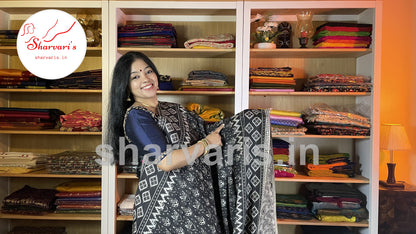 Black and White Daily Wear Kalamkari Semi Silk Saree with Trendy Prints