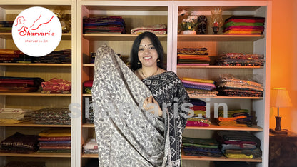 Black and White Daily Wear Kalamkari Semi Silk Saree with Trendy Prints