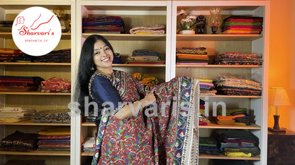 Red and Green Daily Wear Kalamkari Semi Silk Saree