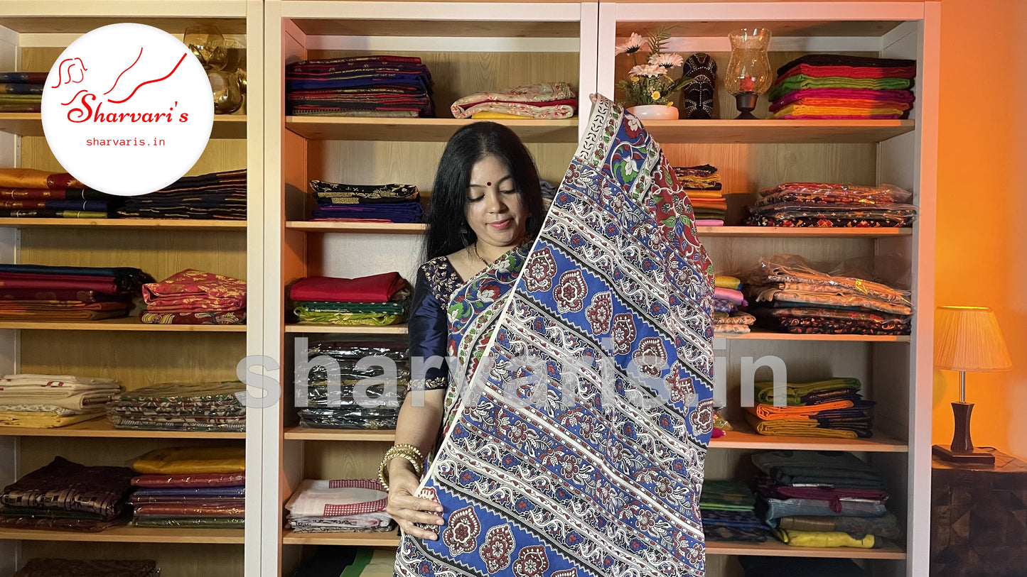 Red and Green Daily Wear Kalamkari Semi Silk Saree