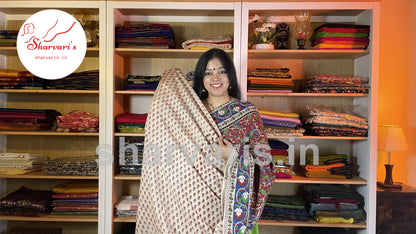 Red and Green Daily Wear Kalamkari Semi Silk Saree