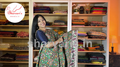 Green and Magenta Daily Wear Kalamkari Semi Silk Saree