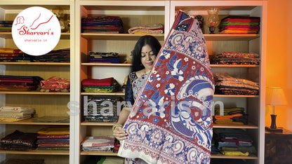 Off white and Blue Daily Wear Kalamkari Semi Silk Saree with Trendy Prints