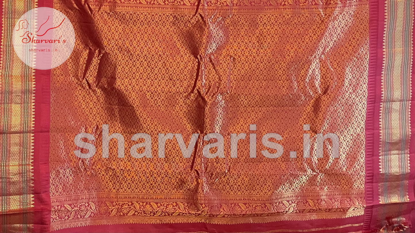 Yellow and Red Pure Gadwal Silk Saree with Kuttu Borders