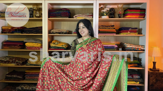 Red and Green Soft Semi Matka Saree with Patola Prints