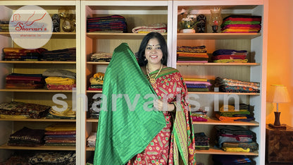 Red and Green Soft Semi Matka Saree with Patola Prints