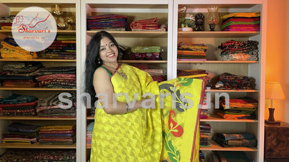 Bright Yellow Jute Netted Handloom Saree