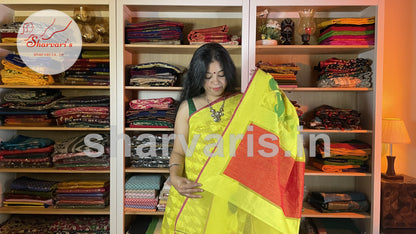 Bright Yellow Jute Netted Handloom Saree