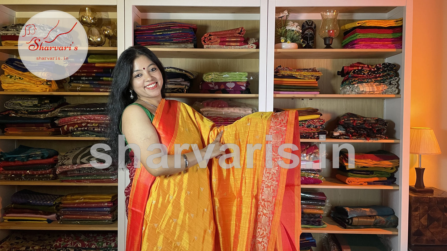 Orange Dual Tone Soft Jute Silk Saree with Thread Work