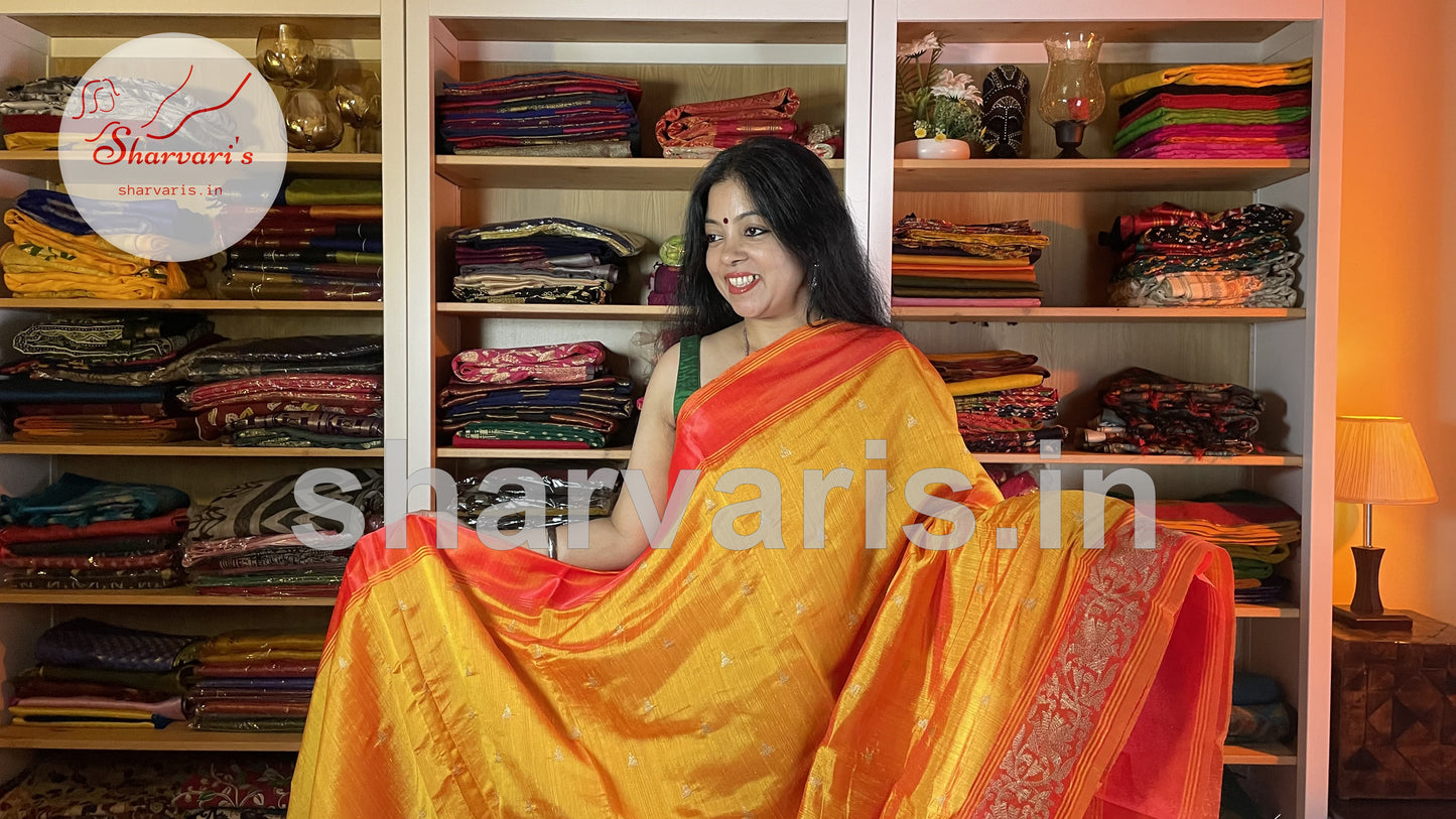 Orange Dual Tone Soft Jute Silk Saree with Thread Work