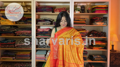 Orange Dual Tone Soft Jute Silk Saree with Thread Work