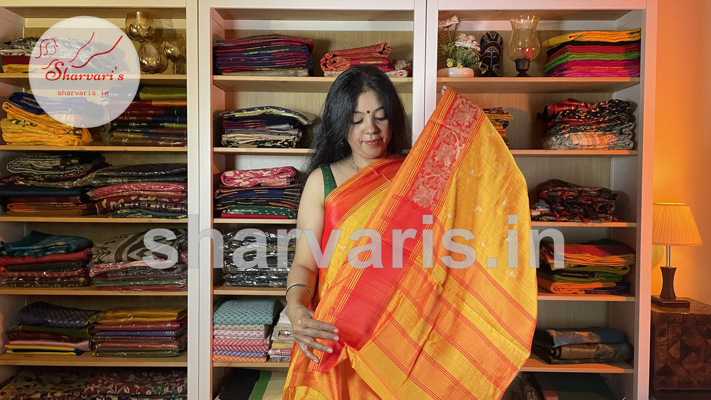 Orange Dual Tone Soft Jute Silk Saree with Thread Work