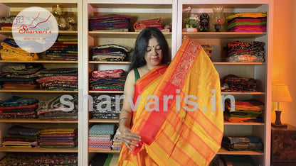 Orange Dual Tone Soft Jute Silk Saree with Thread Work