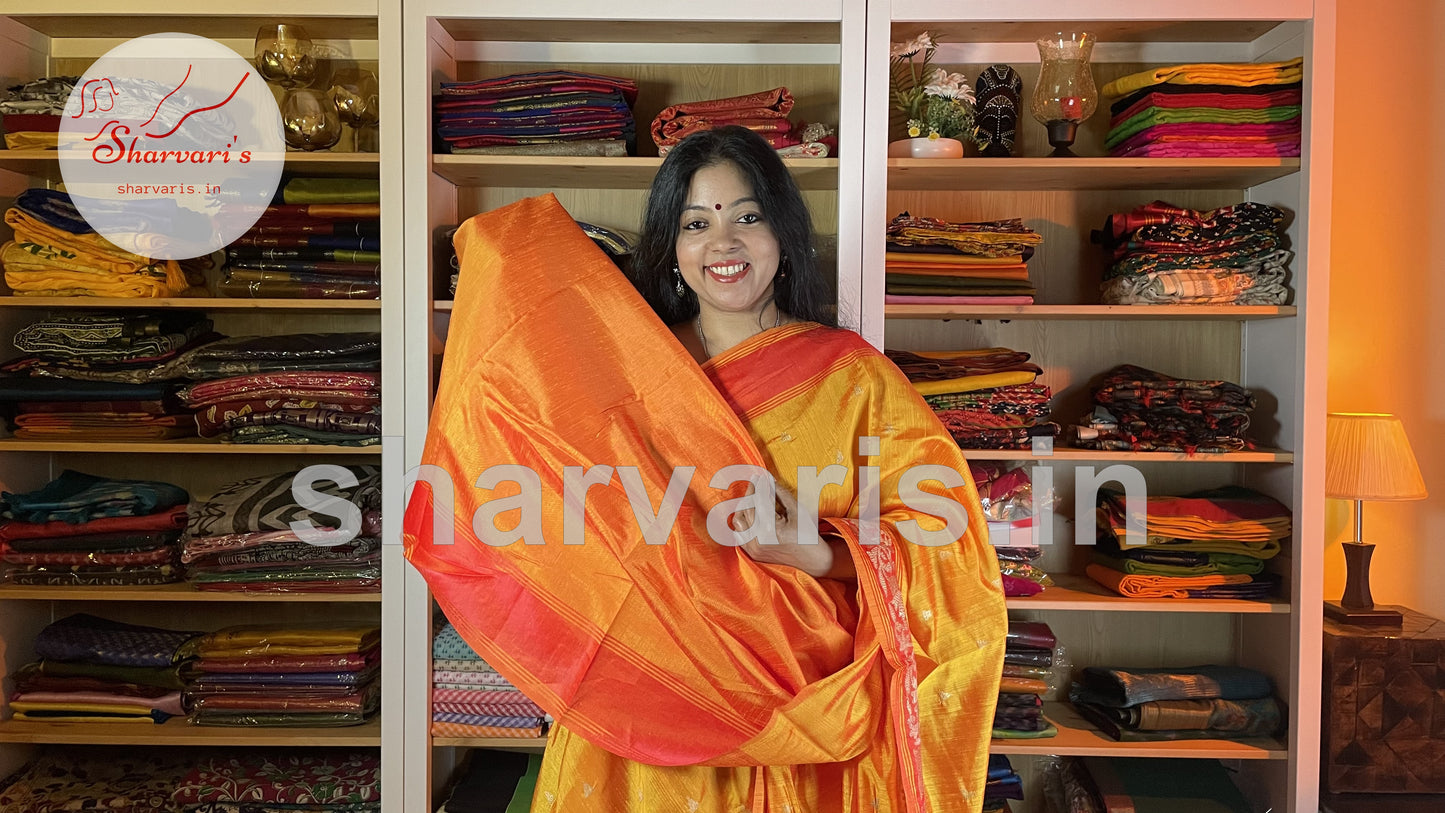 Orange Dual Tone Soft Jute Silk Saree with Thread Work