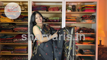 Black Jute Viscose Saree with Jamdani Prints