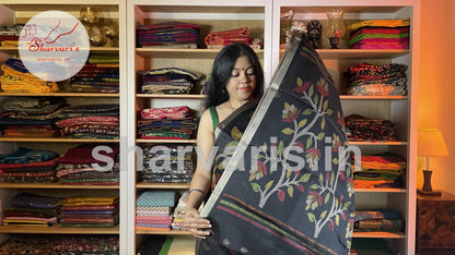 Black Jute Viscose Saree with Jamdani Prints