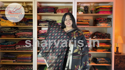 Black Jute Viscose Saree with Jamdani Prints