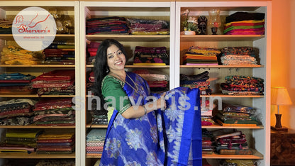 Dark Royal Blue Brasso Saree with Jamdani Prints