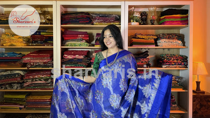 Dark Royal Blue Brasso Saree with Jamdani Prints