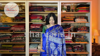 Dark Royal Blue Brasso Saree with Jamdani Prints