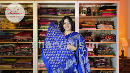 Dark Royal Blue Brasso Saree with Jamdani Prints