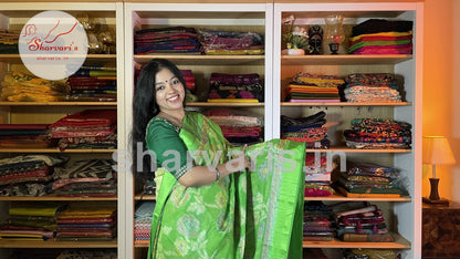 Parrot Green Brasso Saree with Jamdani Prints