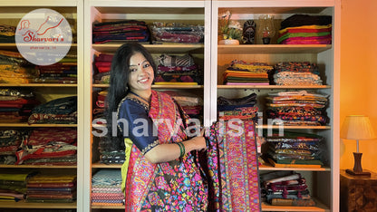 Black Kashmiri Semi Kani Silk Saree with Woven Floral Patterns