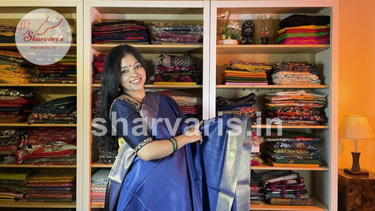 Navy Blue Semi Matka Silk Saree with Zari Borders