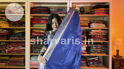 Navy Blue Semi Matka Silk Saree with Zari Borders