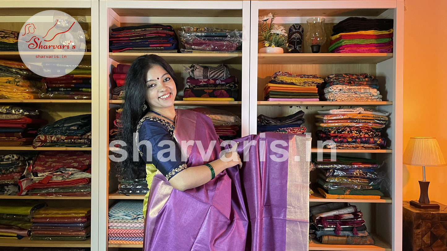 Purple Semi Matka Silk Saree with Zari Borders