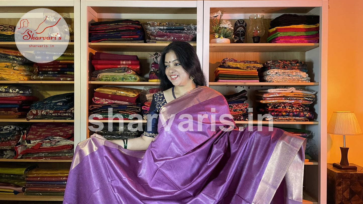 Purple Semi Matka Silk Saree with Zari Borders