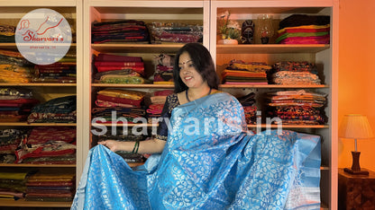 Sky Blue Semi Dupion Saree with Silver Zari Work