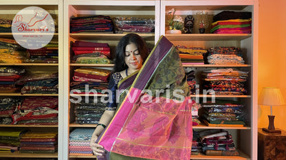 Olive Green Silk Cotton Saree with Floral Pochampally Prints