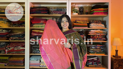 Olive Green Silk Cotton Saree with Floral Pochampally Prints