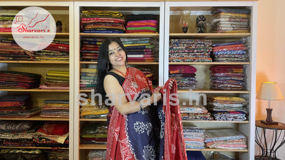 Navy Blue and Dark Red Soft Mulmul Cotton Saree