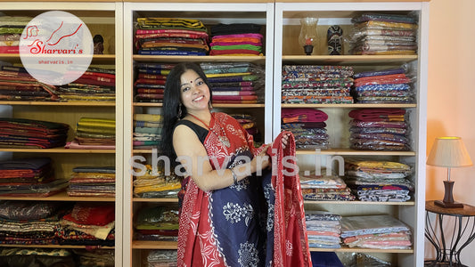 Navy Blue and Dark Red Soft Mulmul Cotton Saree