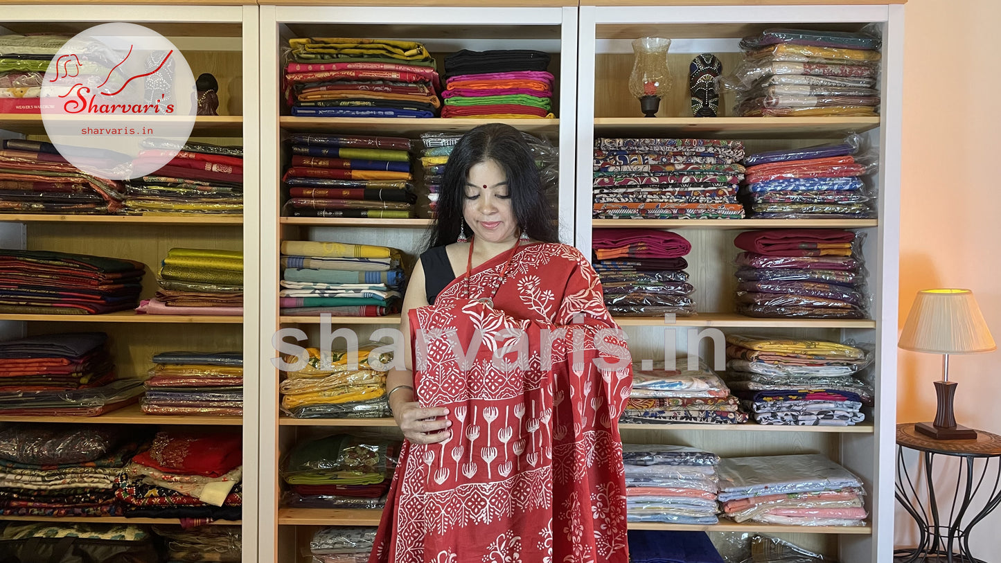 Navy Blue and Dark Red Soft Mulmul Cotton Saree