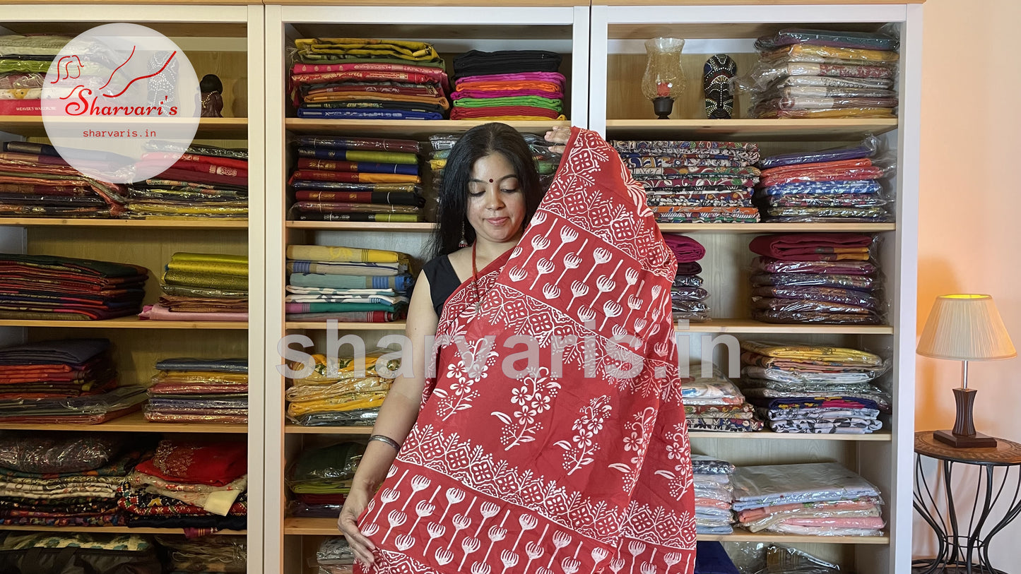 Navy Blue and Dark Red Soft Mulmul Cotton Saree