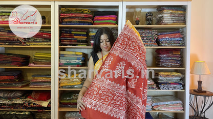 Turmeric Yellow and Red Soft Mulmul Cotton Saree