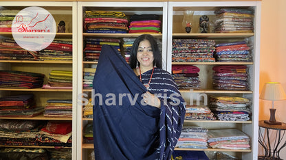 Indigo Mulmul Cotton Saree with Leheriya Patterns