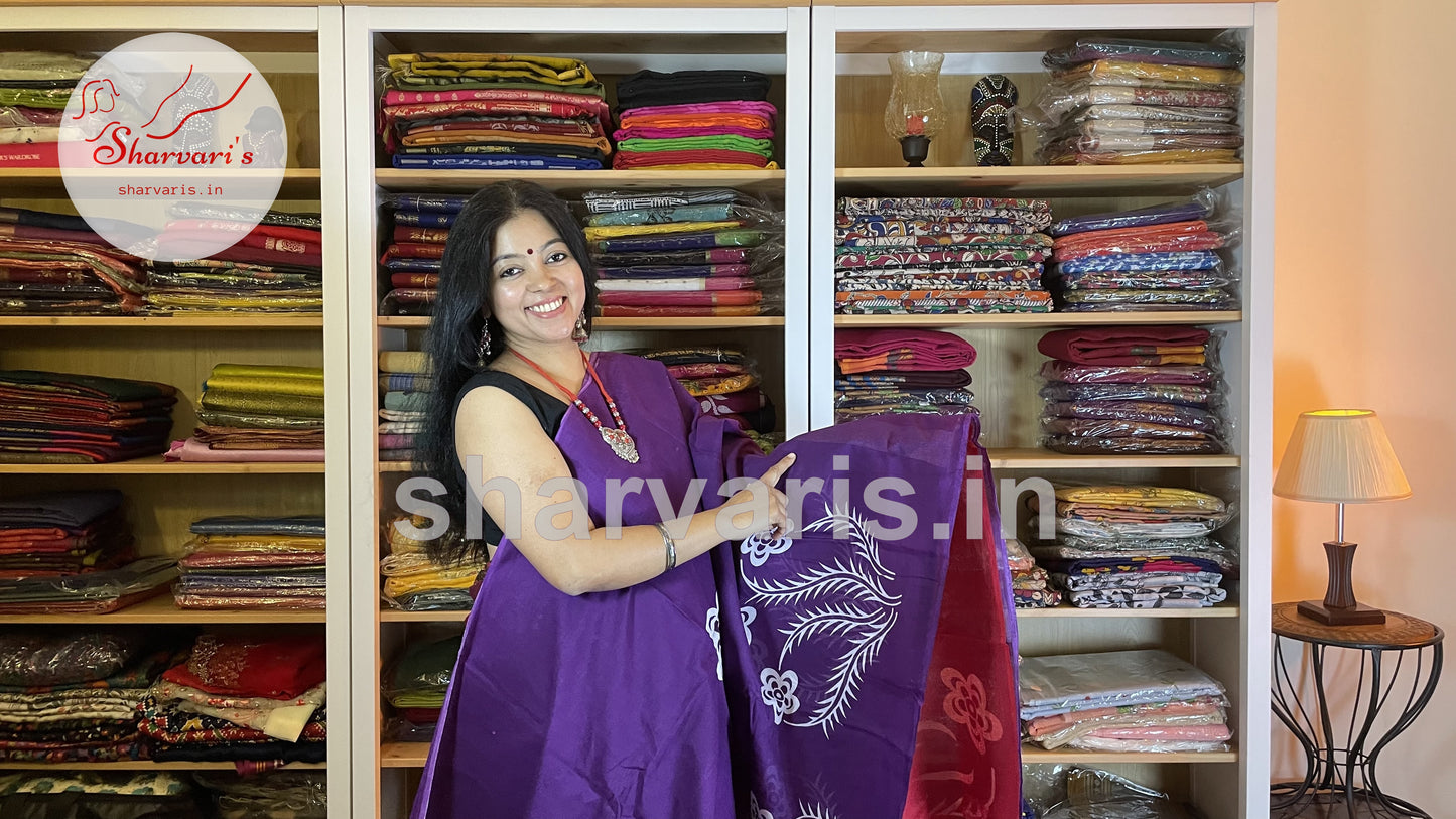 Dark Purple Mulmul Cotton Saree