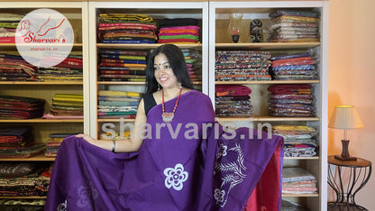 Dark Purple Mulmul Cotton Saree