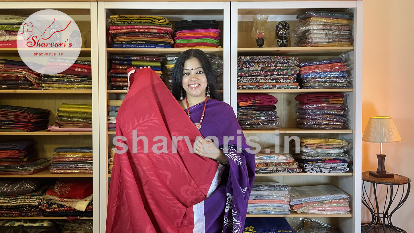 Dark Purple Mulmul Cotton Saree