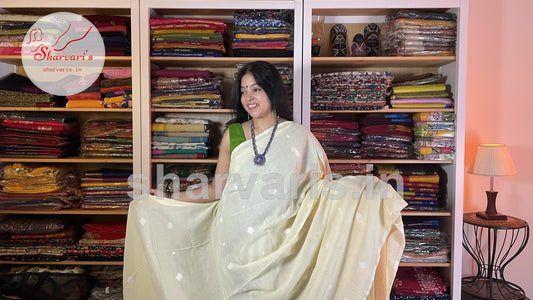 Pastel Yellow Soft Mol Cotton Saree with Fine Jamdani Weaving