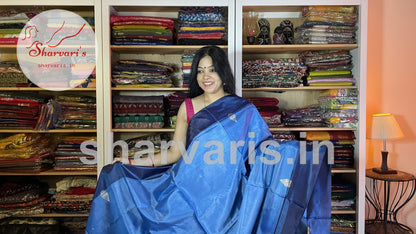 Light Blue with Navy Blue Banana Silk Saree