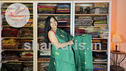 Leaf Green Banana Silk Saree with Grey Pallu