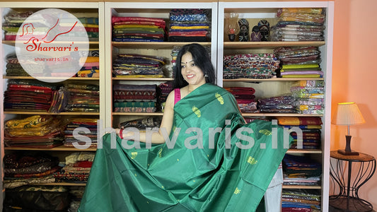 Leaf Green Banana Silk Saree with Grey Pallu