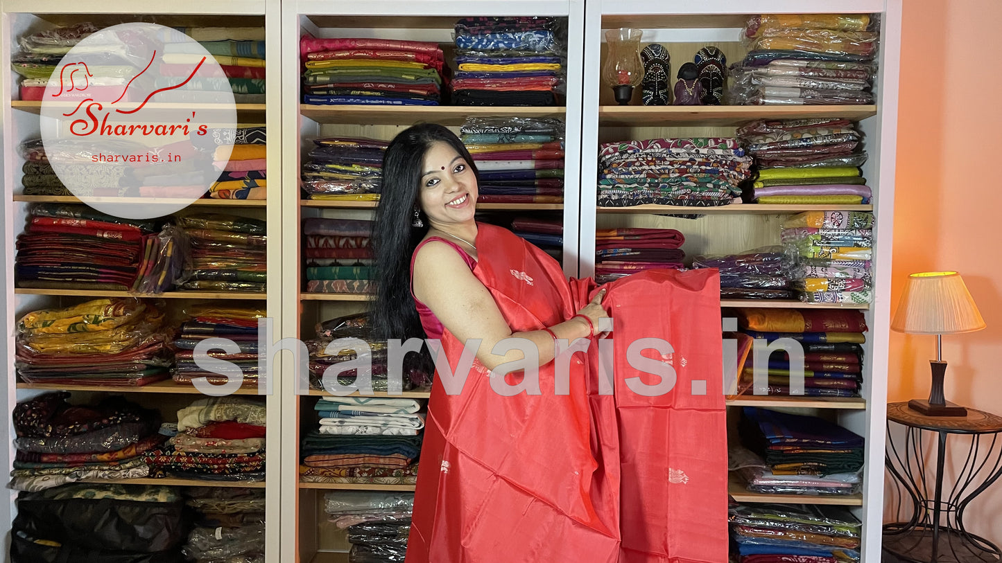 Brick Red Banana Silk Saree with Black Pallu