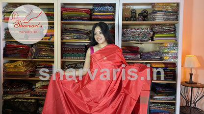 Brick Red Banana Silk Saree with Black Pallu