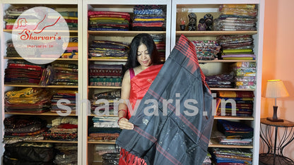 Brick Red Banana Silk Saree with Black Pallu